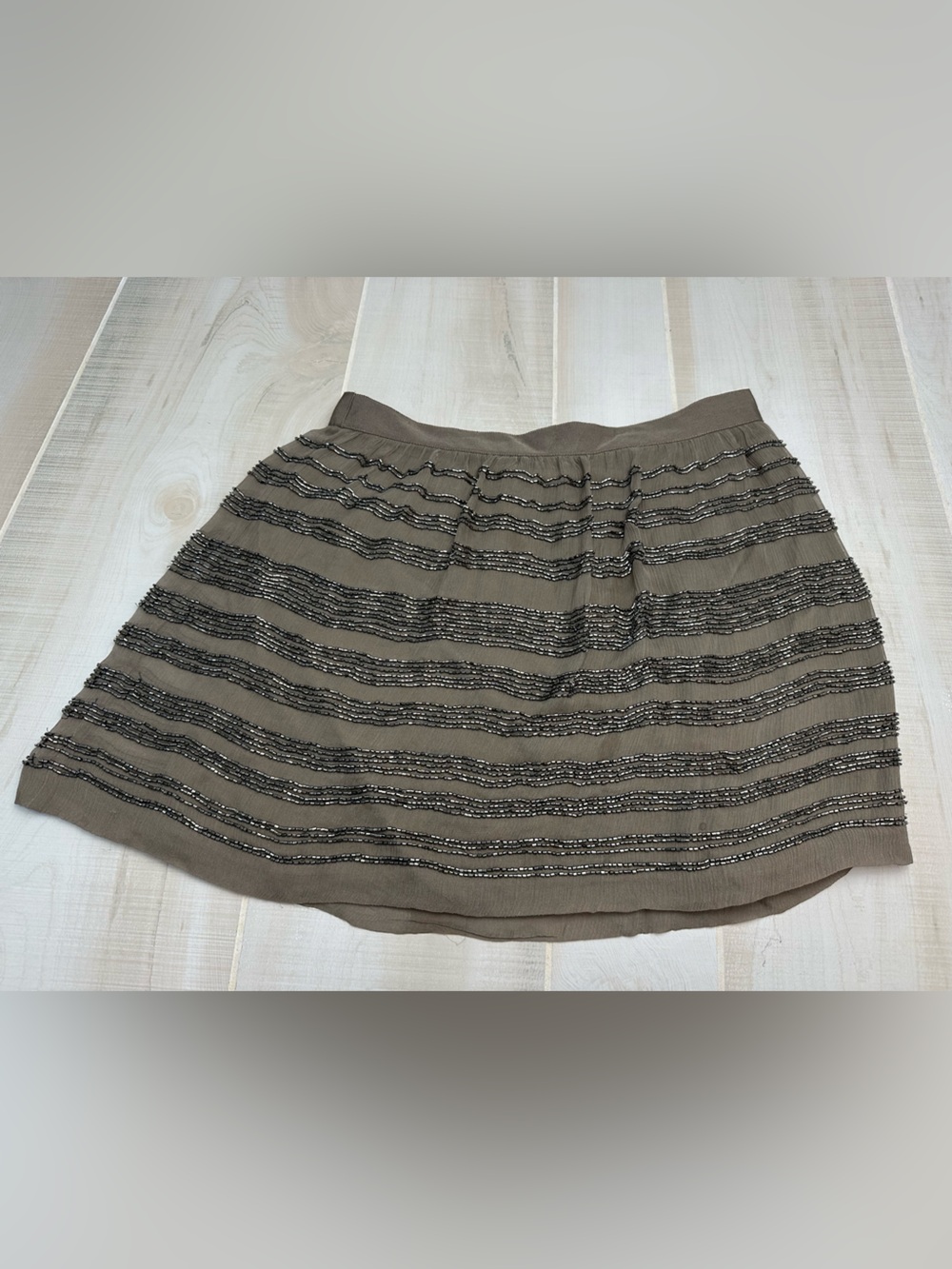Club Monaco Taupe Beaded Silk Circle Skirt